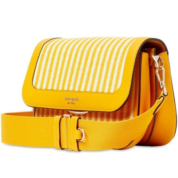 Kate Spade Buddie Shoulder Bag Clutch Yellow Leather Straw Crossbody ORG PKG - Picture 3 of 12